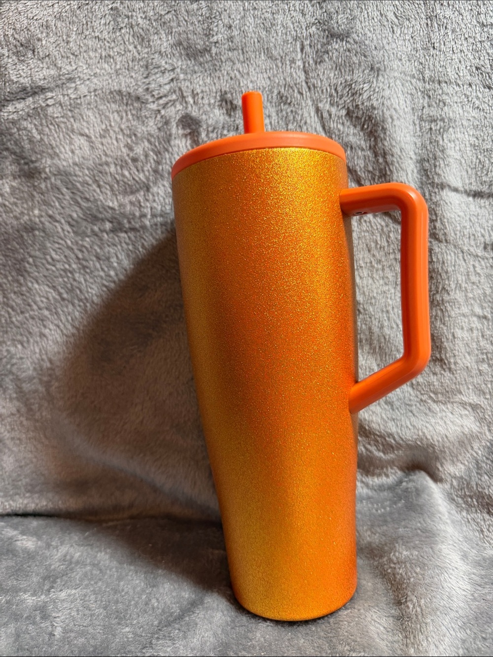 Orange Glitter Travel Tumbler with Handle and Straw 40 oz era never used